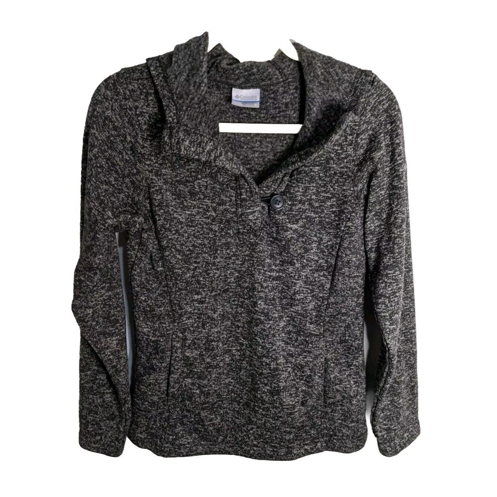 COLUMBIA Women's Hoodie 1/4 Button Sweatshirt Soft  Marled Gray Black S